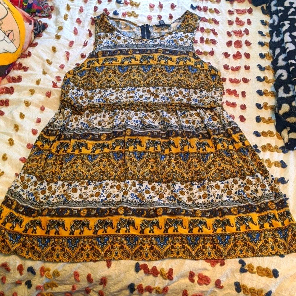 Yellow Boho Elephant skater dress - forever 21
